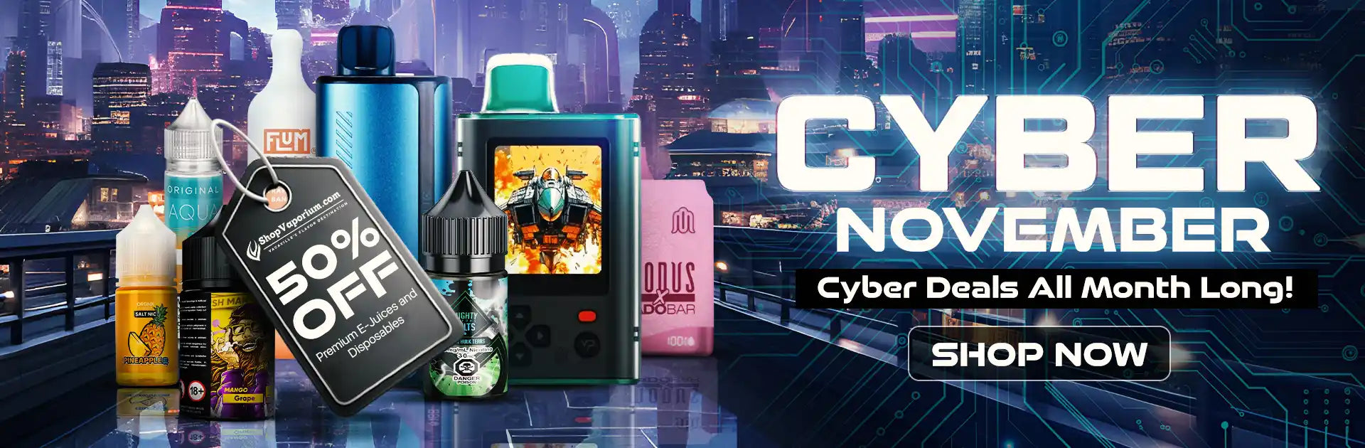 cyber november sale 50% off vape disposables homepage banner desktop